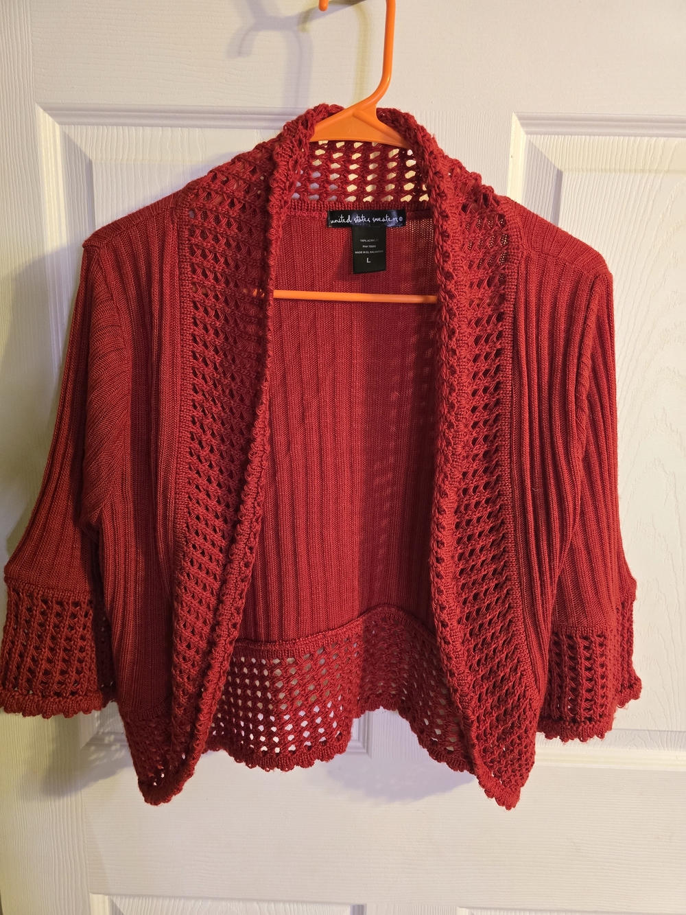 united states sweaters Red Crochet-Trim Open Cardigan
